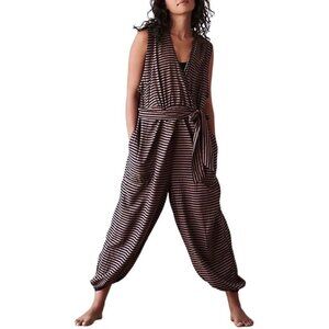 Free People Movement Find The Chi Striped Onesie Harem Jumper Size XS Black Tan